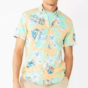 IZOD Saltwater Tropical Graphic Dockside Short Sleeve Button Down Shirt Sz M NEW